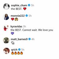 Sophie Cunningham and other basketball personalities comment on Diana Taurasi's post. (Photo: @dianataurasi on IG)